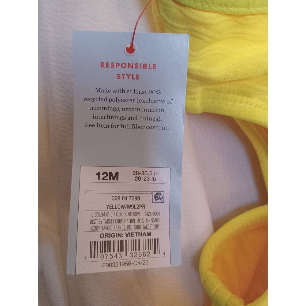 12mo Baby Girls' Textured Cut Out One Piece Swimsuit - Cat & Jack™ Yellow - Picture 3 of 4